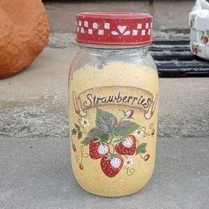Decorative Hand-Painted Strawberry Floral Canning Jar, Yellow Red Green White